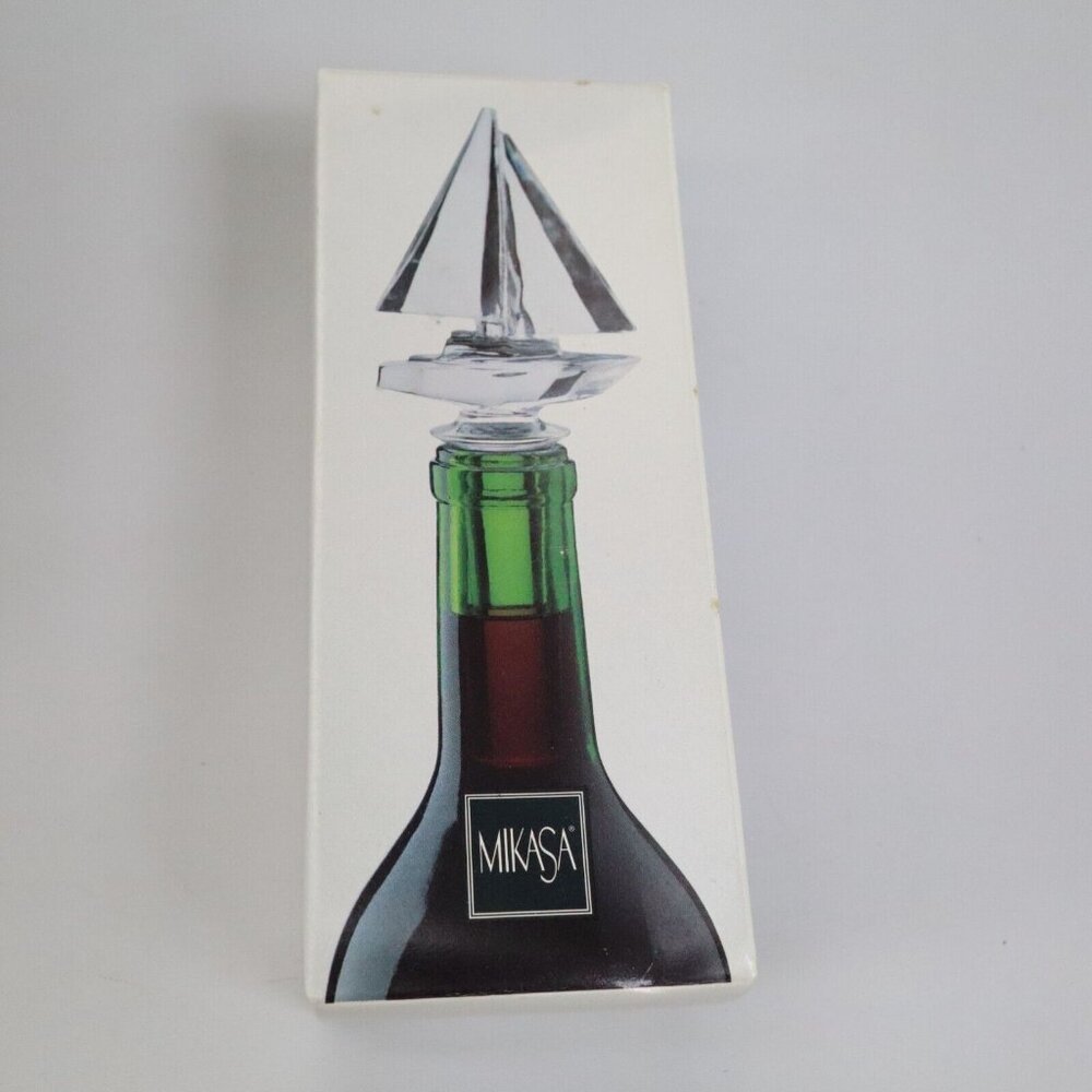 New MIKASA REGATTA Lead Crystal Bottle Stopper 5 7/8" Sailboat Nautical‎